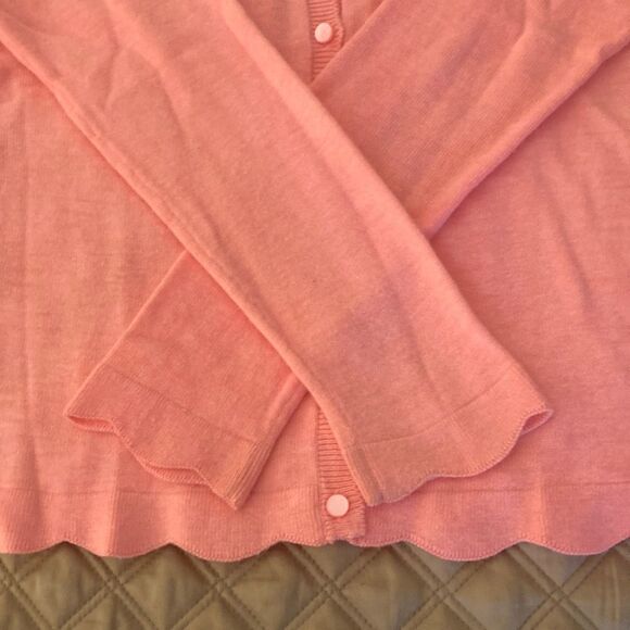 Bonpoint Girls Pink Cardigan with Scalloped Hem and Cuff. Cotton Blend. Size 10Y - Picture 5 of 7